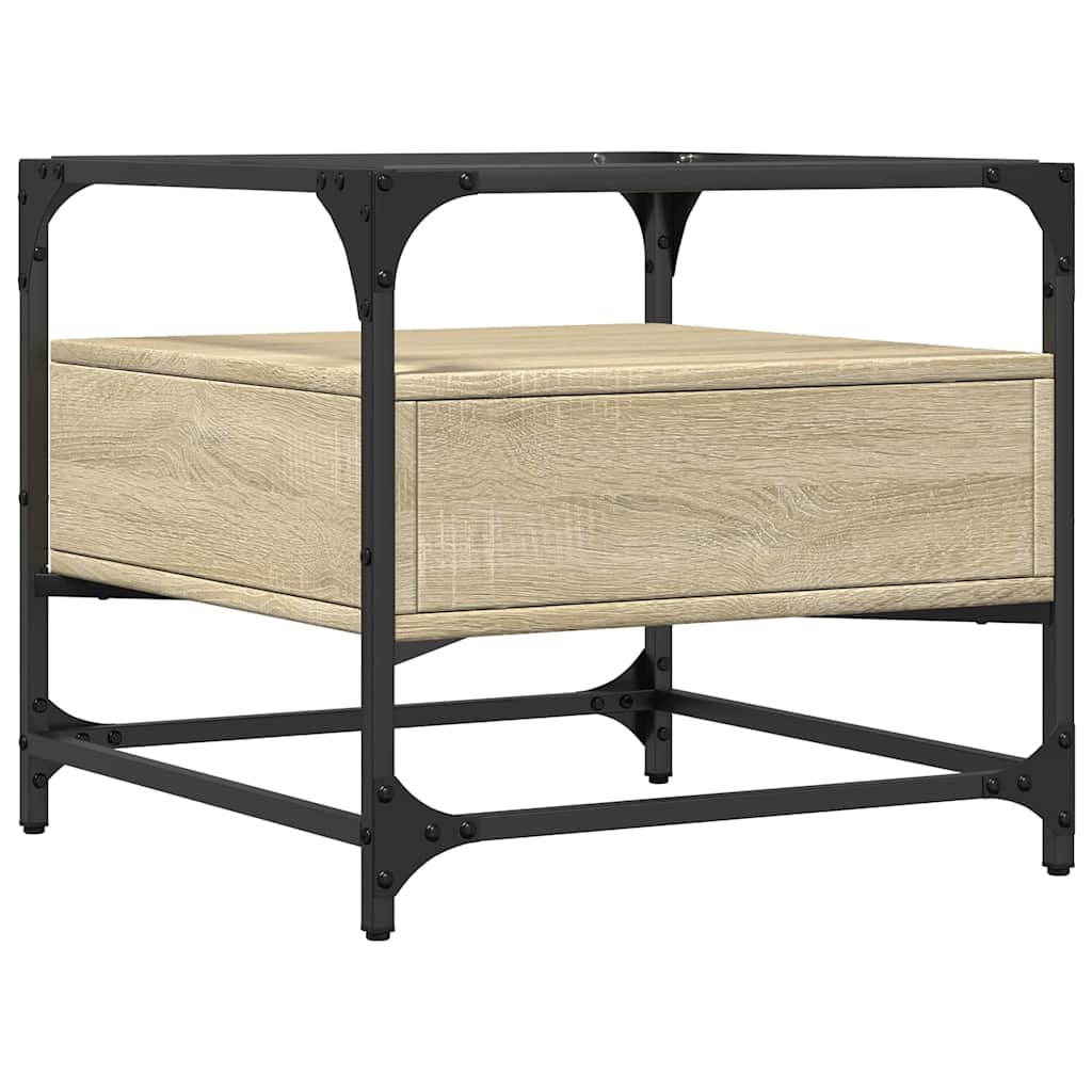 vidaXL Coffee Table with Glass Top Sonoma Oak 50x50x45 cm Steel 6