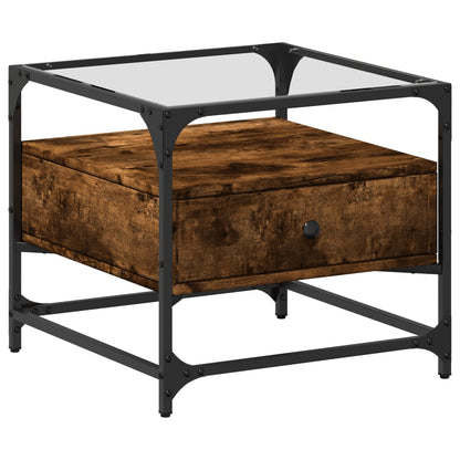 vidaXL Coffee Table with Glass Top Smoked Oak 50x50x45 cm Steel 2