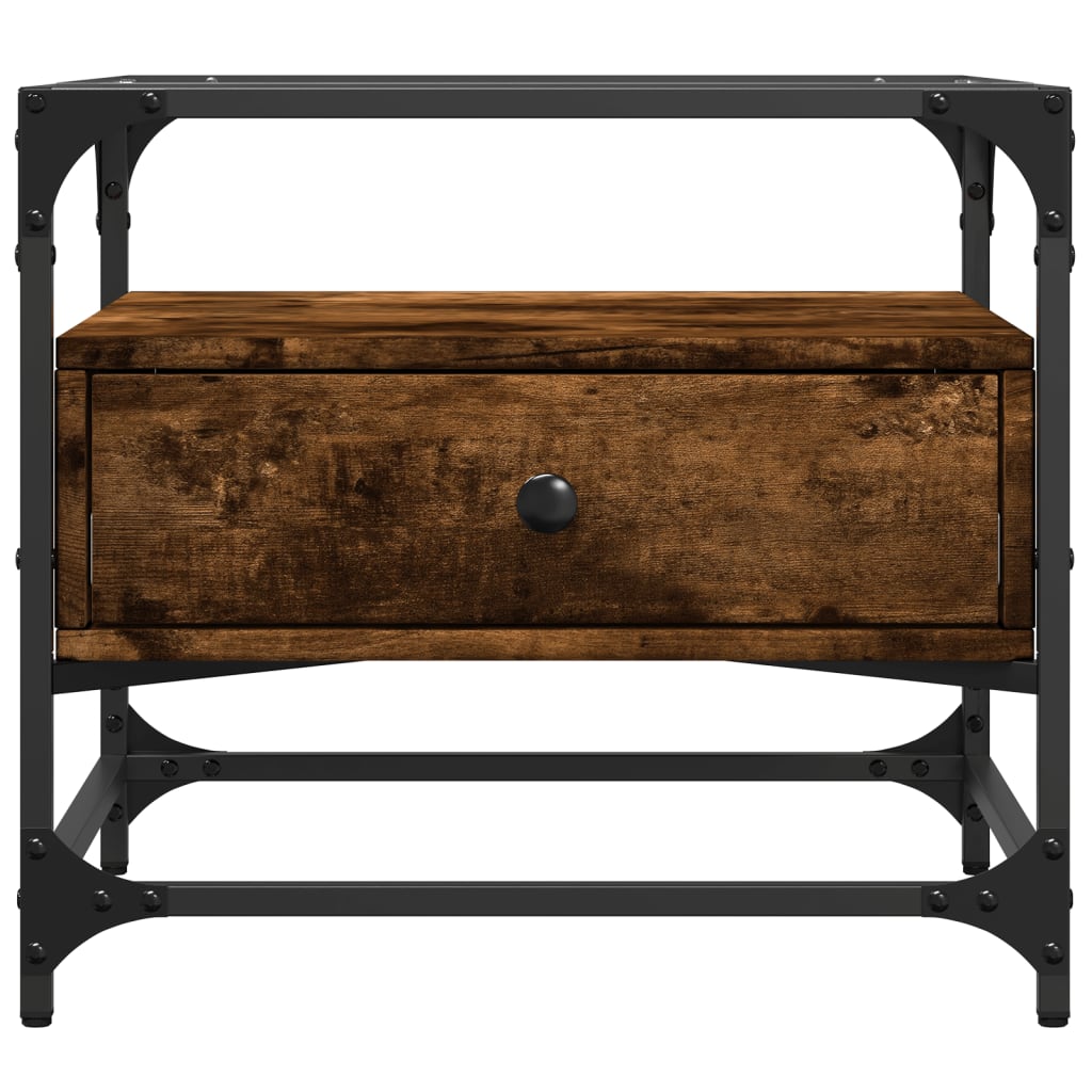vidaXL Coffee Table with Glass Top Smoked Oak 50x50x45 cm Steel 4