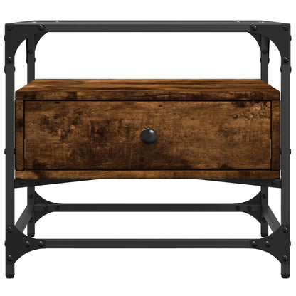 vidaXL Coffee Table with Glass Top Smoked Oak 50x50x45 cm Steel 4