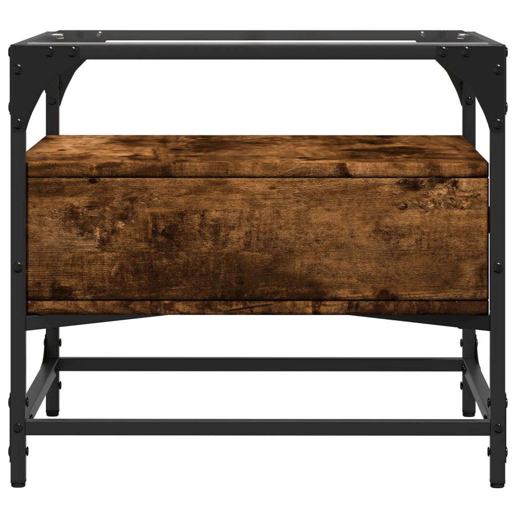 vidaXL Coffee Table with Glass Top Smoked Oak 50x50x45 cm Steel 5