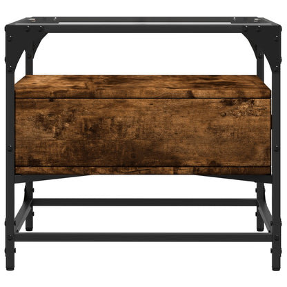 vidaXL Coffee Table with Glass Top Smoked Oak 50x50x45 cm Steel 5