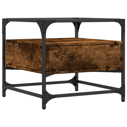 vidaXL Coffee Table with Glass Top Smoked Oak 50x50x45 cm Steel 6