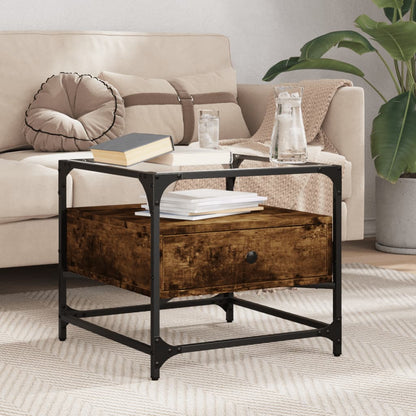 vidaXL Coffee Table with Glass Top Smoked Oak 50x50x45 cm Steel 1
