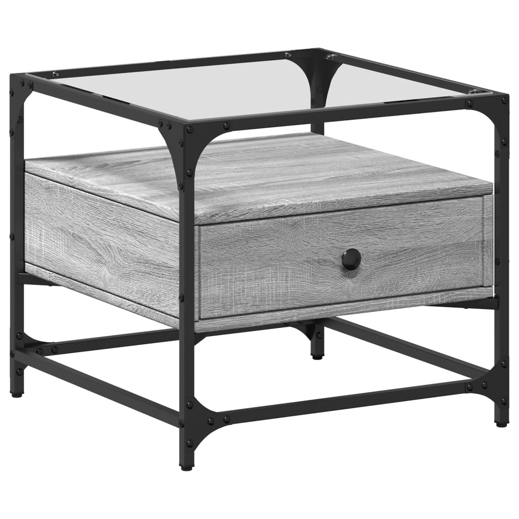 vidaXL Coffee Table with Glass Top Grey Sonoma 50x50x45 cm Steel 2
