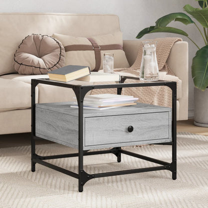 vidaXL Coffee Table with Glass Top Grey Sonoma 50x50x45 cm Steel 1