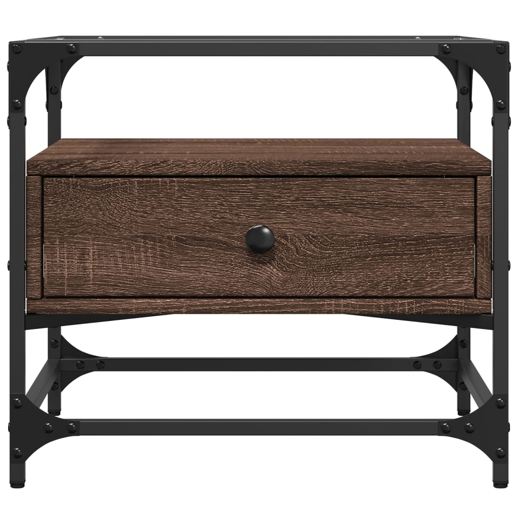 vidaXL Coffee Table with Glass Top Brown Oak 50x50x45 cm Steel 4