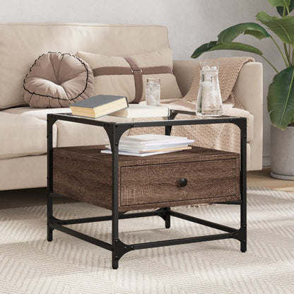 vidaXL Coffee Table with Glass Top Brown Oak 50x50x45 cm Steel 1