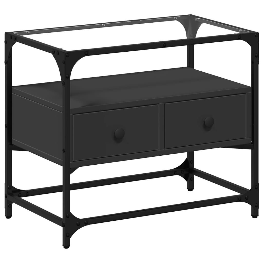 vidaXL TV Cabinet with Glass Top Black 60x35x51 cm Engineered Wood 2