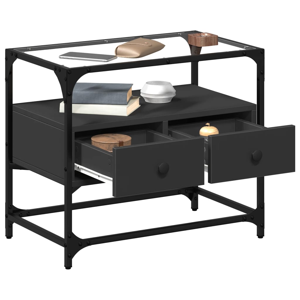 vidaXL TV Cabinet with Glass Top Black 60x35x51 cm Engineered Wood 3