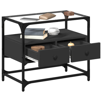 vidaXL TV Cabinet with Glass Top Black 60x35x51 cm Engineered Wood 3