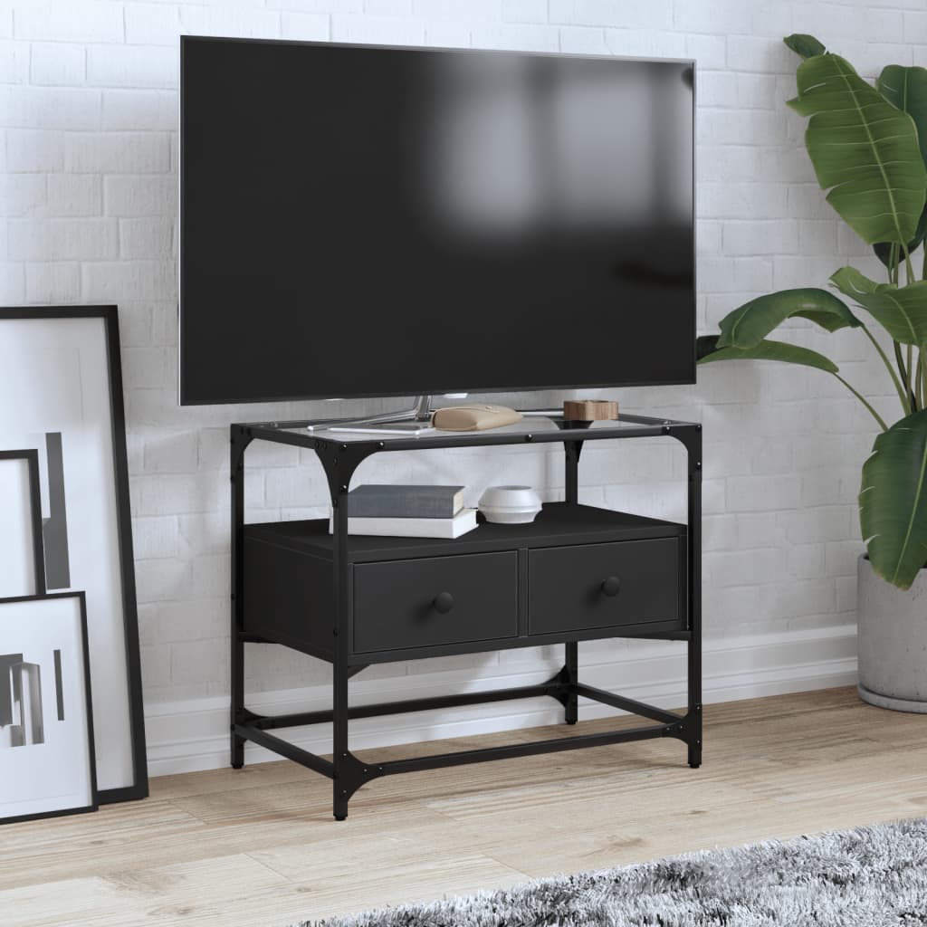 vidaXL TV Cabinet with Glass Top Black 60x35x51 cm Engineered Wood 1