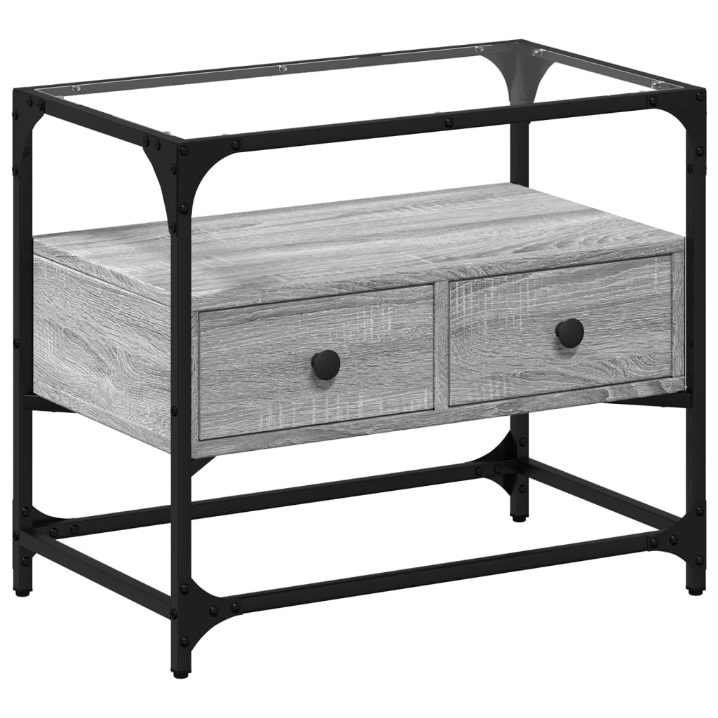 vidaXL TV Cabinet with Glass Top Grey Sonoma 60x35x51 cm Engineered Wood 2