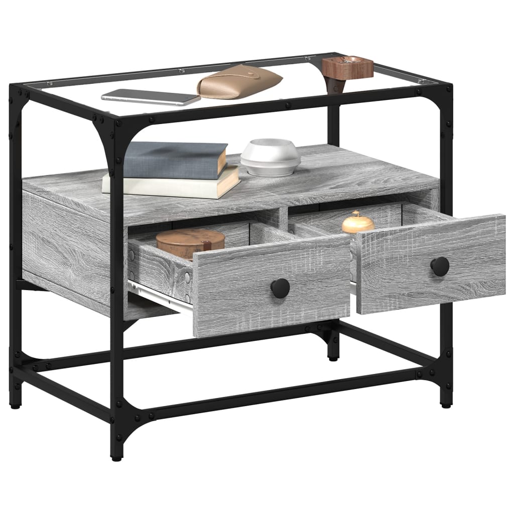 vidaXL TV Cabinet with Glass Top Grey Sonoma 60x35x51 cm Engineered Wood 3