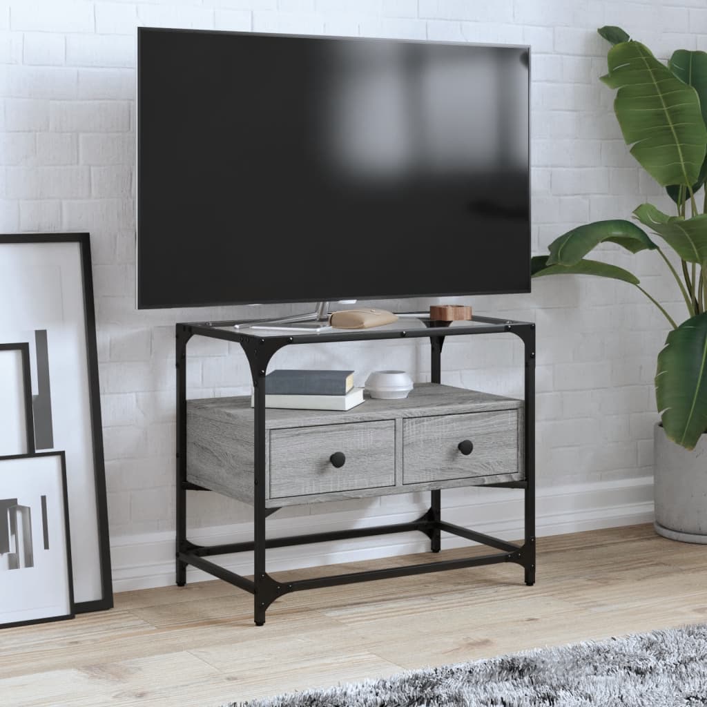 vidaXL TV Cabinet with Glass Top Grey Sonoma 60x35x51 cm Engineered Wood 1
