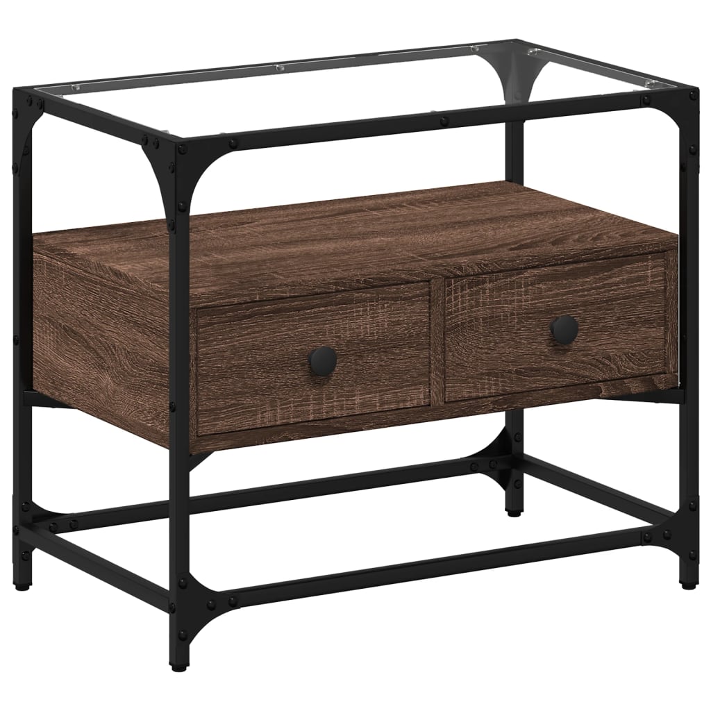 vidaXL TV Cabinet with Glass Top Brown Oak 60x35x51 cm Engineered Wood 2