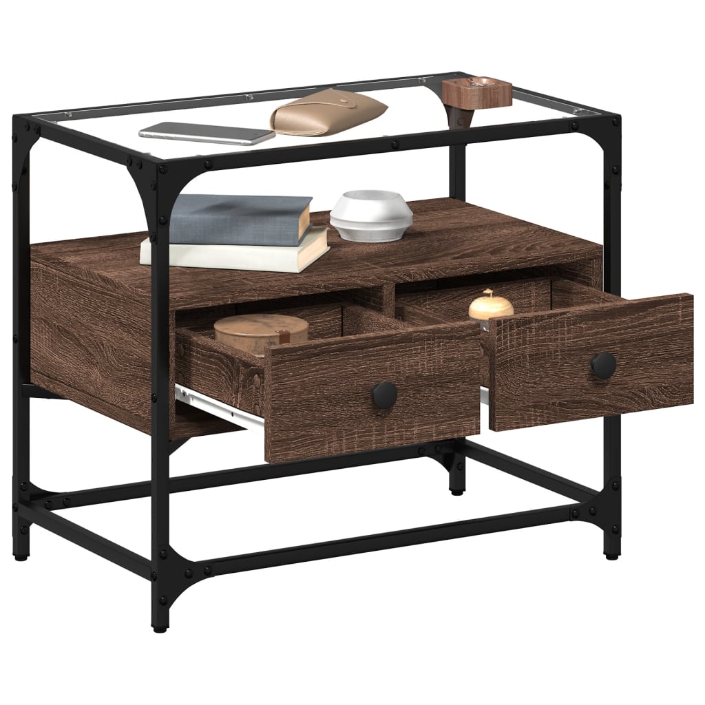 vidaXL TV Cabinet with Glass Top Brown Oak 60x35x51 cm Engineered Wood 3