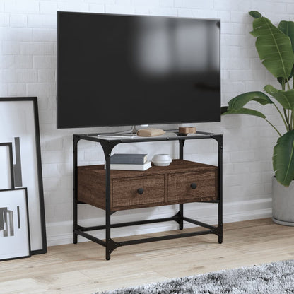 vidaXL TV Cabinet with Glass Top Brown Oak 60x35x51 cm Engineered Wood 1