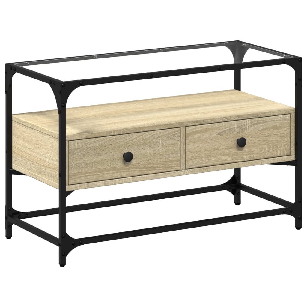 vidaXL TV Cabinet with Glass Top Sonoma Oak 80x35x51 cm Engineered Wood 2