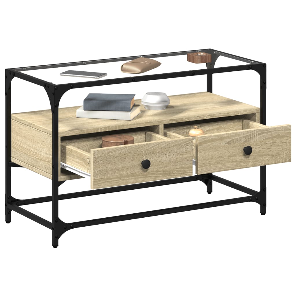 vidaXL TV Cabinet with Glass Top Sonoma Oak 80x35x51 cm Engineered Wood 3