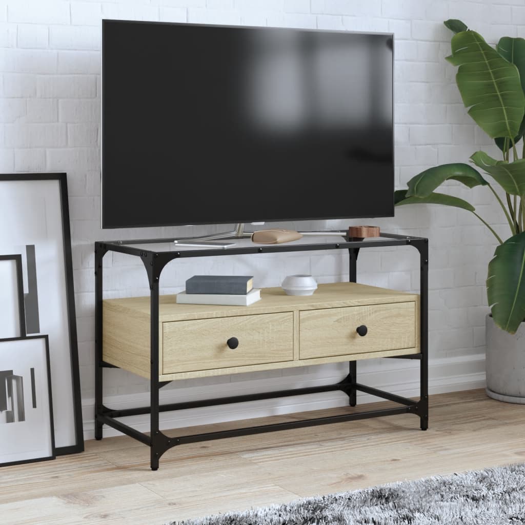 vidaXL TV Cabinet with Glass Top Sonoma Oak 80x35x51 cm Engineered Wood 1