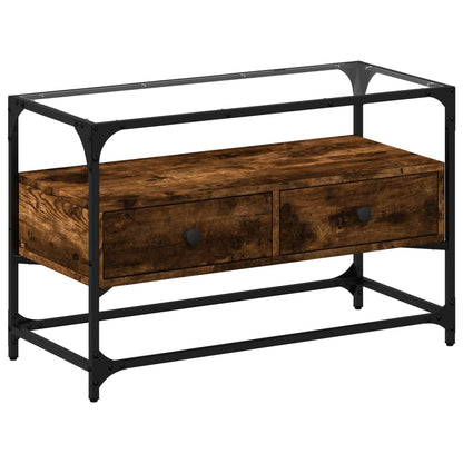 vidaXL TV Cabinet with Glass Top Smoked Oak 80x35x51 cm Engineered Wood 2