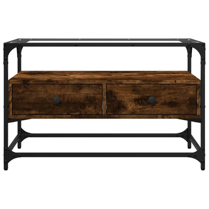 vidaXL TV Cabinet with Glass Top Smoked Oak 80x35x51 cm Engineered Wood 4