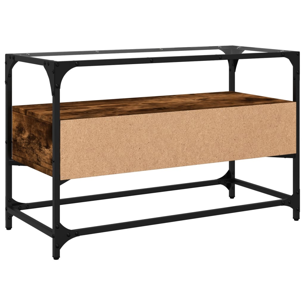 vidaXL TV Cabinet with Glass Top Smoked Oak 80x35x51 cm Engineered Wood 6