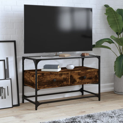 vidaXL TV Cabinet with Glass Top Smoked Oak 80x35x51 cm Engineered Wood 1