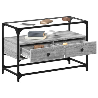 vidaXL TV Cabinet with Glass Top Grey Sonoma 80x35x51 cm Engineered Wood 3