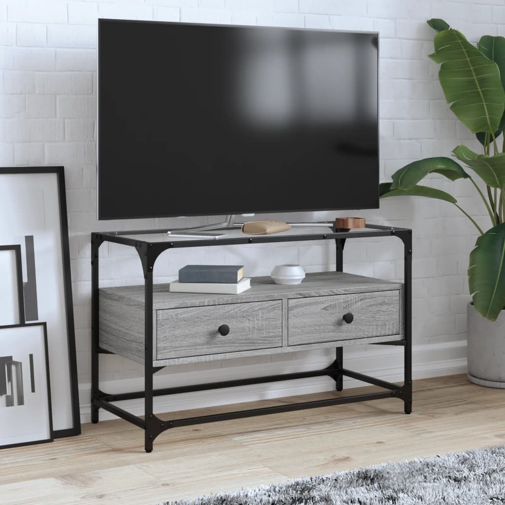 vidaXL TV Cabinet with Glass Top Grey Sonoma 80x35x51 cm Engineered Wood 1