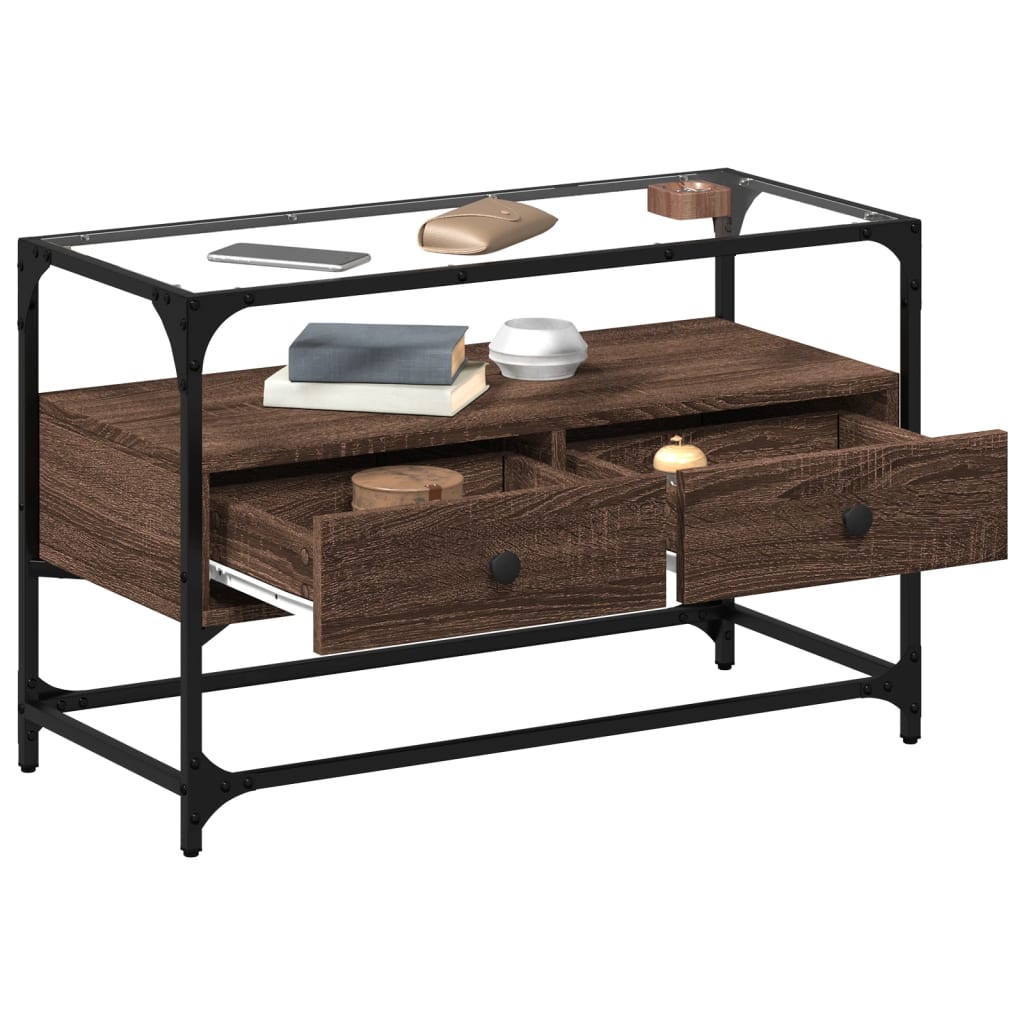 vidaXL TV Cabinet with Glass Top Brown Oak 80x35x51 cm Engineered Wood 3