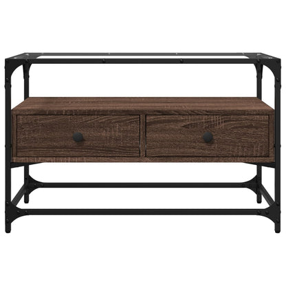 vidaXL TV Cabinet with Glass Top Brown Oak 80x35x51 cm Engineered Wood 4