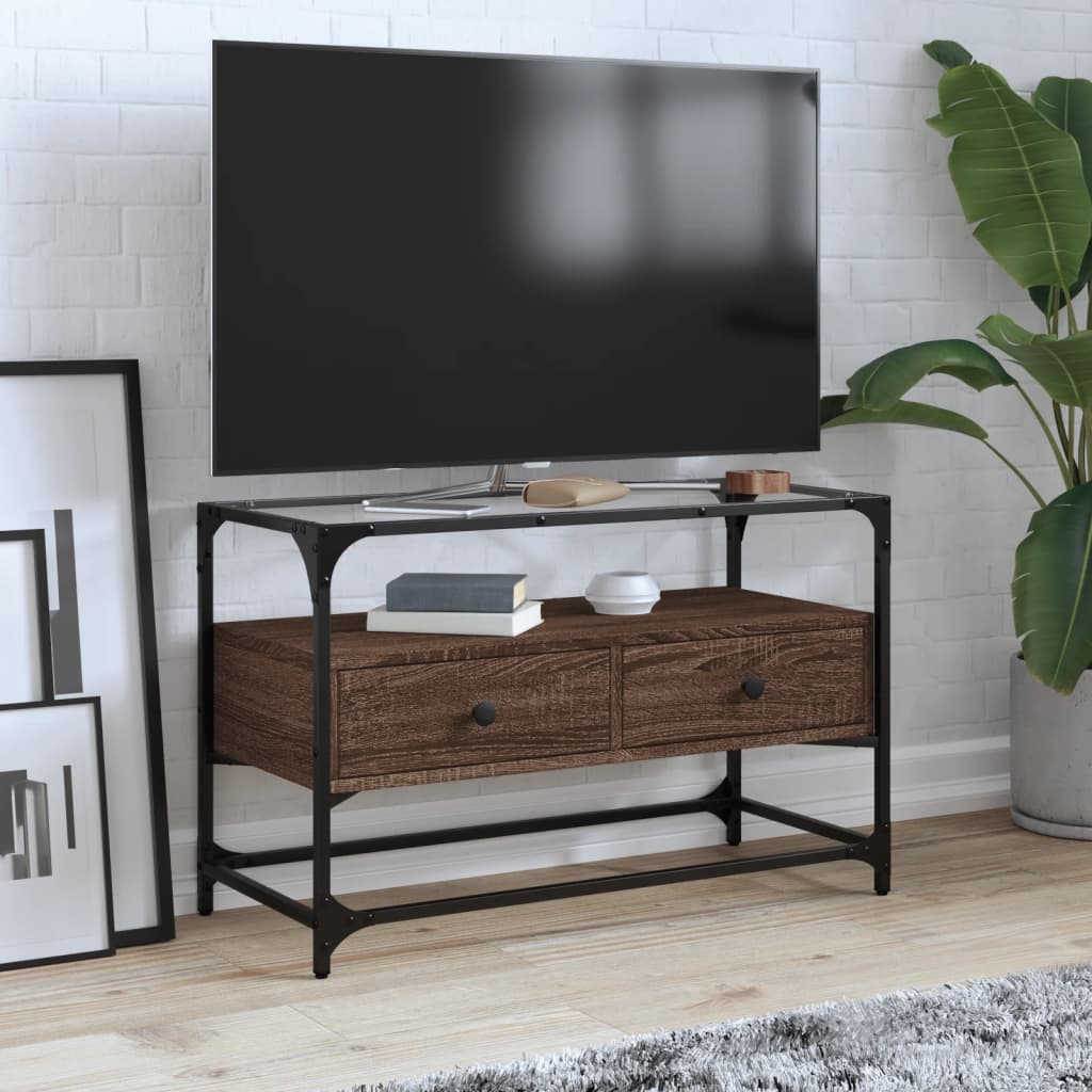 vidaXL TV Cabinet with Glass Top Brown Oak 80x35x51 cm Engineered Wood 1