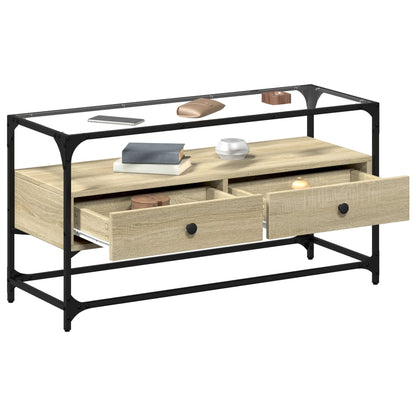 vidaXL TV Cabinet with Glass Top Sonoma Oak 98x35x51 cm Engineered Wood 3