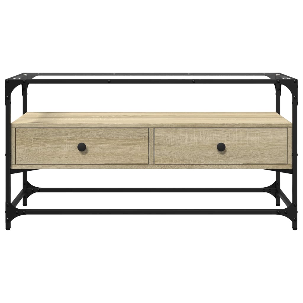 vidaXL TV Cabinet with Glass Top Sonoma Oak 98x35x51 cm Engineered Wood 4