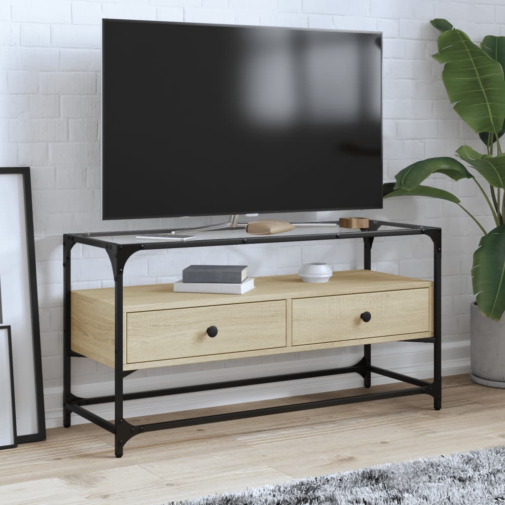 vidaXL TV Cabinet with Glass Top Sonoma Oak 98x35x51 cm Engineered Wood 1