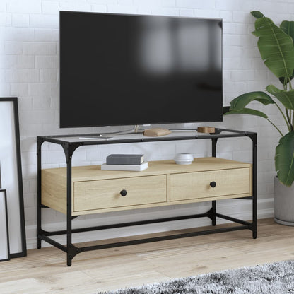 vidaXL TV Cabinet with Glass Top Sonoma Oak 98x35x51 cm Engineered Wood 1