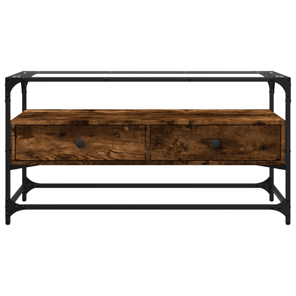vidaXL TV Cabinet with Glass Top Smoked Oak 98x35x51 cm Engineered Wood 4