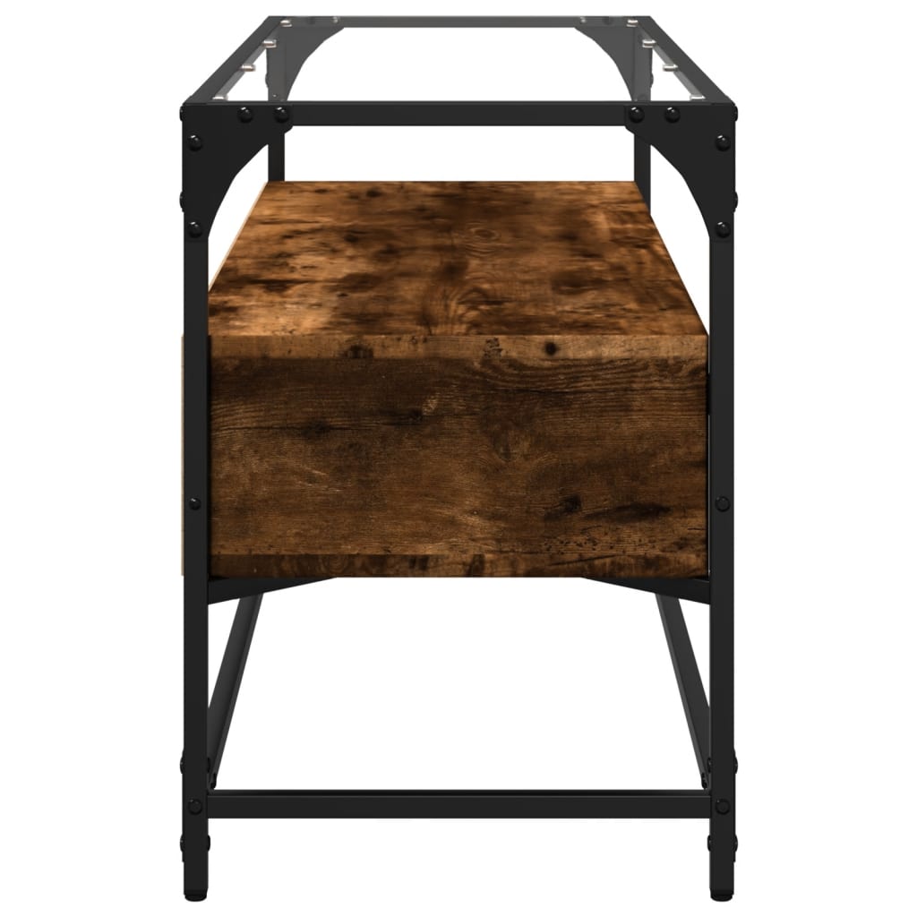 vidaXL TV Cabinet with Glass Top Smoked Oak 98x35x51 cm Engineered Wood 5