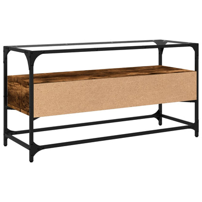vidaXL TV Cabinet with Glass Top Smoked Oak 98x35x51 cm Engineered Wood 6