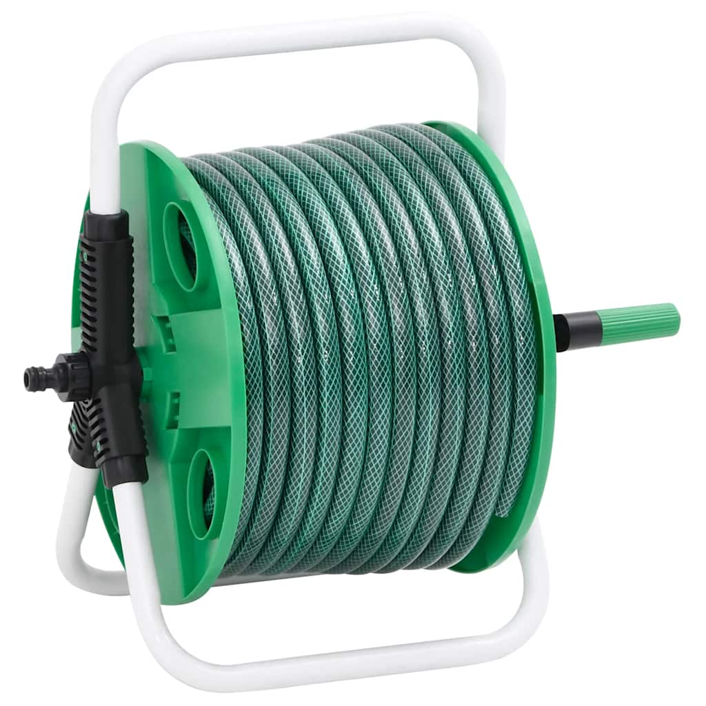vidaXL Free Standing Green Hose Reel with Hose Fitting Set 0.5" 30 m PVC 1