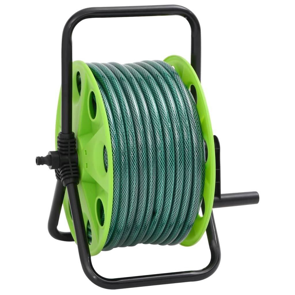 vidaXL Free Standing Green Hose Reel with 30 m Hose PVC 1