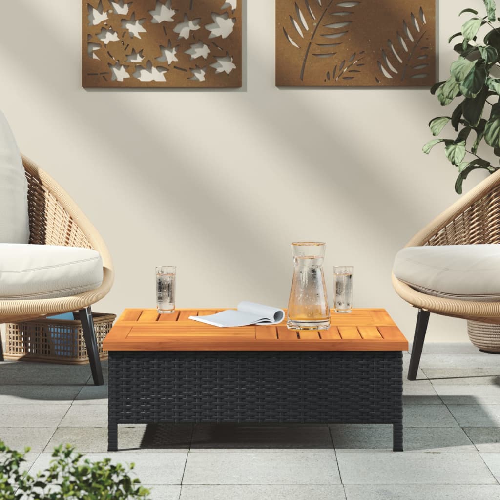 vidaXL Garden Table Black 70x70x25 cm Rattan and Acacia Wood 3