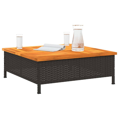 vidaXL Garden Table Black 70x70x25 cm Rattan and Acacia Wood 4