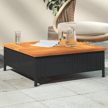 vidaXL Garden Table Black 70x70x25 cm Rattan and Acacia Wood 1