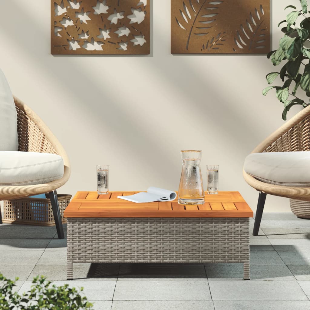 vidaXL Garden Table Grey 70x70x25 cm Rattan and Acacia Wood 3