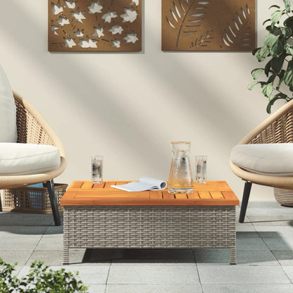 vidaXL Garden Table Grey 70x70x25 cm Rattan and Acacia Wood 3