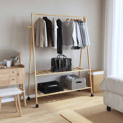vidaXL Clothes Rack with Shelves and Wheels 132x45.5x155.5 cm Bamboo 2
