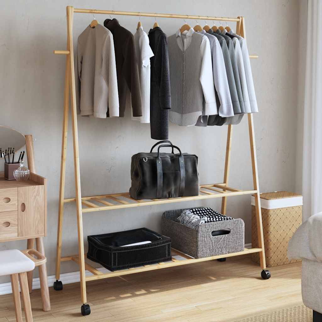 vidaXL Clothes Rack with Shelves and Wheels 132x45.5x155.5 cm Bamboo 3